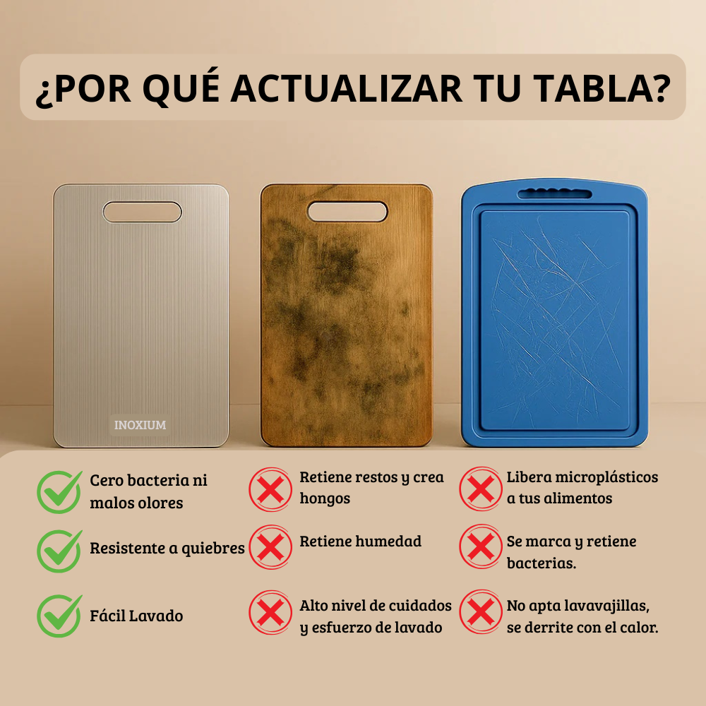 Inoxium™- Tabla de Acero Inoxidable Antibacterias - GRATIS DE REGALO un Pincel de Silicona