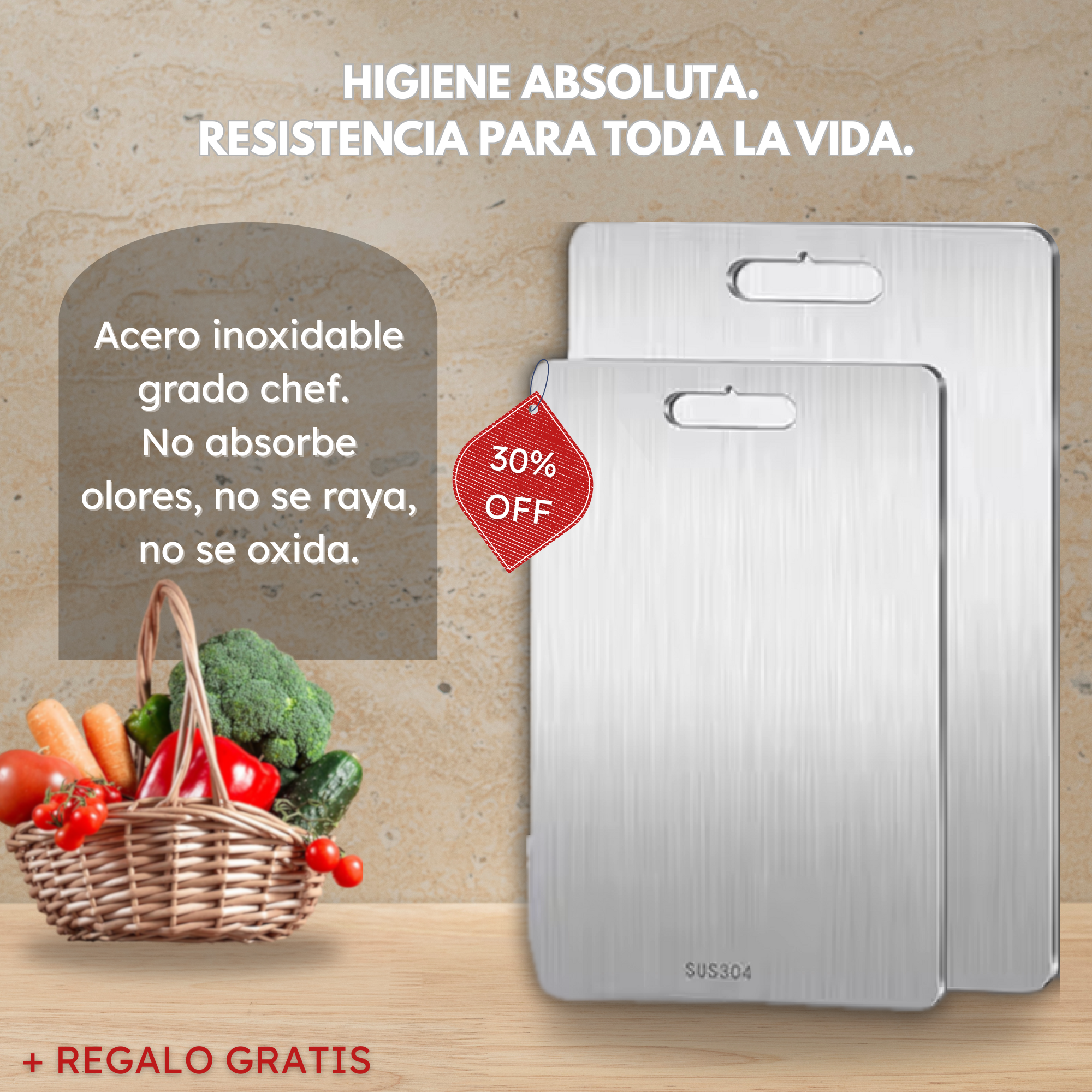 Inoxium™- Tabla de Acero Inoxidable Antibacterias + REGALO GRATIS