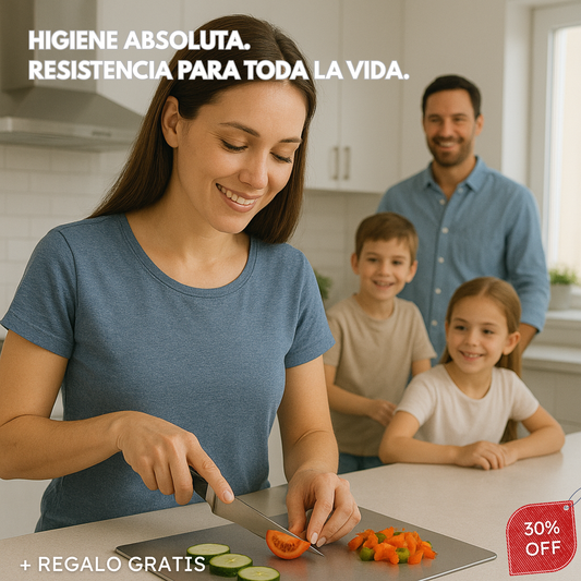 Inoxium™- Tabla de Acero Inoxidable Antibacterias + Mantel Tejido Gratis