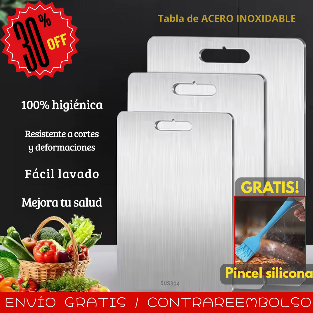 Inoxium™- Tabla de Acero Inoxidable Antibacterias - GRATIS DE REGALO un Pincel de Silicona
