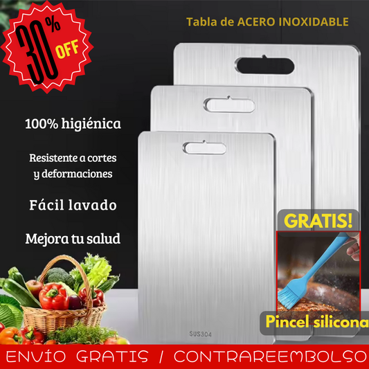 Inoxium™- Tabla de Acero Inoxidable Antibacterias - GRATIS DE REGALO un Pincel de Silicona